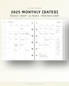 an open planner with the date and month on it, next to a white background