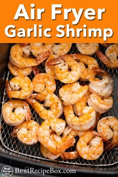 air fryer garlic shrimp on the grill with text overlay