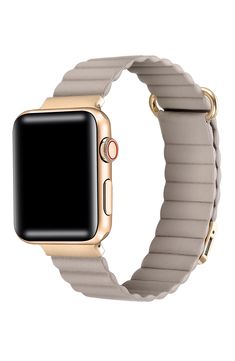 Bring understated refinement to your Apple Watch with this richly textured leather strap finished with gleaming rose-goldtone accents. Apple Watch not included 35mm Magnetic closure Leather/goldtone plate Imported Women Apple Watch Band, Apple Watch 44mm Women, Wrist Watch Aesthetic, Apple Watch Belt, Apple Watch Silicone Band, Cute Apple Watch Bands, Apple Watch Accessories Bands, 2025 Ideas, Apple Watch Bands Fashion