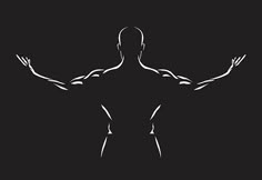 the silhouette of a man's torso and arms are drawn in white on a black background