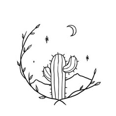 a cactus with leaves and moon in the background