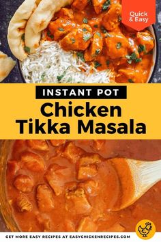 instant pot chicken tikka masala with rice and pita bread