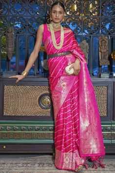 Buy Pink Art Silk Leheriya Design One Minute Saree Online Leheriya Saree, Trendy Saree, Trendy Sarees, Art Silk Sarees, Traditional Sarees, Pink Saree, Banarasi Sarees, Pure Silk Sarees, Blouse Pattern