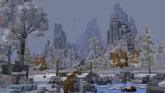 Minecraft Custom Mountain, Snow Base Minecraft, Minecraft Realm Ideas, Minecraft Snow Builds, Minecraft Landscape, Minecraft Tree, Minecraft Structures, Minecraft Farm, Minecraft Cottage