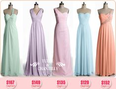 four dresses on display with price tags for $ 59 95 and the same one in pink