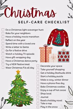 a christmas self care checklist is shown