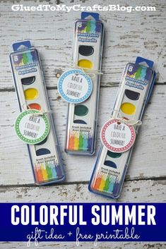 three colorful summer crafts with free printables for the kids to make and use