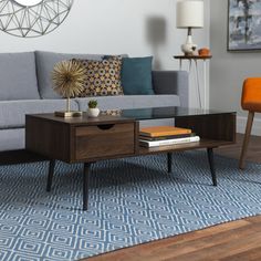 a living room scene with focus on the coffee table