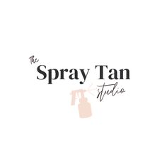 the spray tan studio logo is shown in black and white with an orange sprayer