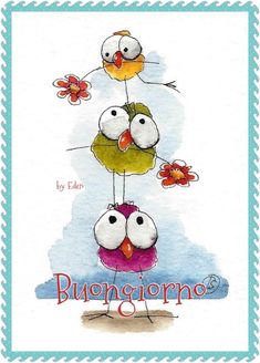 a drawing of three birds on top of each other with the words buggnono written below them