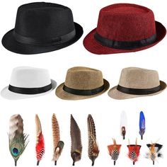 PRICES MAY VARY. 👒 Material: iHUFeather Short brim fedora hats are made of Cotton and Polyester, lightweight and breathable, skin-friendly to touch, with neat stitching and great workmanship, durable for a long time use. 👒 One Size Fit Most - Unisex, hat circumference: 22.8in(58cm). The inner sweatband can help wicking away sweat in hot and humid summer. 5 colors are available to match with various outfits. 👒 Removable Hat Feather: Classic hat design with brightly colored hat feather, make yo Women With Hat, Straw Panama Hat, Hat Fedora, Awards Night, Fedora Hats, Felt Fedora, Classic Hats, Hat Design, Hat For Women