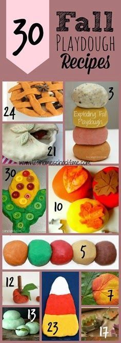 an image of playdough recipes with the title overlay that reads 30 fall playdough recipes