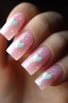 Short Square Nails, Coffin Shape Nails, Ombre Effect, Pastel Shades, Easy Nail Art, Square Nails, Heart Design, Soft Pastel