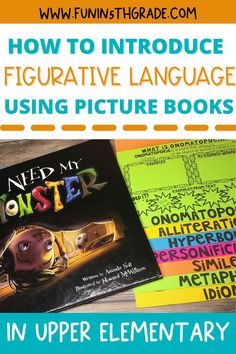 an open book with the title how to introduce figure language using picture books in upper elementary