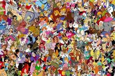 a large group of cartoon characters all together