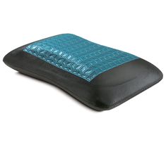 an inflatable pillow is shown on a white background with blue and black accents