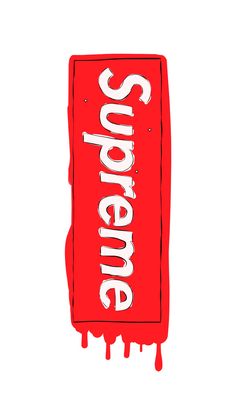 a red sign with the word supreme painted on it's side in white ink