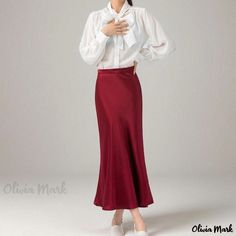 Olivia Mark - Elegant Triple Satin Maxi Pencil Skirt with Mermaid Hem Stylish Midi Skirt, Long Skirt Casual, Maxi Pencil Skirt, Stylish Loungewear, Skirt Satin, Floral Print Midi Skirt, Fishtail Skirt, Fish Tail, Satin Midi Skirt