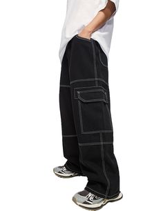 PRICES MAY VARY. Material: denim cargo pants , vintage baggy jeans is made of cotton,polyester.comfortable and breathable, soft and cool to wear, gives a good feel and look, Design: Solid color, wide leg, pockets, skateboard pants,denim cargo pants, hip hop jeans,punk jeans, Match: oversized jeans, vintage baggy jeans can match a simple T-shirt, sweatshirt or tank top. mens gothic pants make you look young, energetic and fashion, Ideal Gift: This baggy ripped jeans will be the great gift for you Black Cargo Pants Men Outfit, Stitched Pants, Streetwear Pants For Men, Y2k Baggy Jeans Men, Grunge Male Fashion, Baggy Jeans For Boys, Cargo Pants For Men, Cargo Jeans Men, Baggy Black Pants