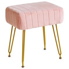 a pink stool with gold legs on a white background