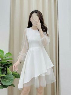 Korean White Dress Outfit, Drees Korean Style Party, Korean Fashion Dress Party, White Dress Korean, Cute Korean Dresses, Cute White Dress, Korean Fashion Dress, فستان سهرة, Short Prom Dress