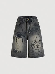 Jeans largos de mezclilla holgados, con estampado casual de cartas de araña, con efecto desgastado, retro y punk en tendencia para Halloween para niñas preadolescentes.  Conjunto de ropa de otoño para niñas preadolescentes de vuelta a la escuela. Negro    Mezclilla Animal,Plantas,Estampado Integral Pierna recta No-Elástico  Tween Girls Clothing, size features are:Bust: ,Length: ,Sleeve Length: Short Baggy Jeans, Clothes Back To School, Jeans For Kids, Baggy Denim Jeans, Girl Punk, Girls Denim Shorts, Denim Cargo Pants, Girls Fall Outfits, Baggy Shorts