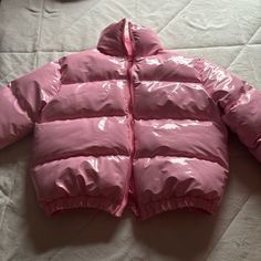 Very Cute And Stylish No Rips, Holes, Stains, Or Discoloration Visible Never Worn 100% Polyester Medium Pink Puffer Winter Coat, Pink Puffer Winter Outerwear, Pink Puffy Coat, Pink Nylon Puffer Outerwear, Pink Winter Puffer Jacket With Zipper Closure, Pink Puffer Coat, Bubble Clothes, Puffer Coat, Pink Ladies