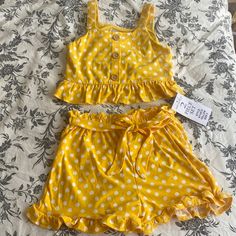 Matching Set: Short And Tank Top, Yellow With White Spots, 5y, Rare Editions New With Tag Cute Yellow Sets For Summer, Cute Yellow Summer Sets, Cute Yellow Summer Set, Yellow Sets For Playtime In Summer, Yellow Sets For Summer Playtime, Playful Yellow Sets For Vacation, Yellow Sleeveless Beach Sets, Yellow Summer Playtime Sets, Yellow Playtime Sets For Summer