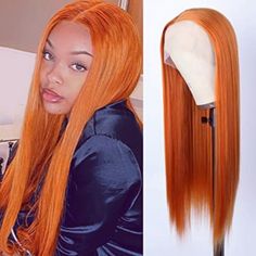 Women Long Lace Front Wig Copper Red Orange Wig Synthetic Hair Wig Glueless US Orange Wig, Lace Texture, Wig Care, Party Wig, Long Hair Wigs, Cheap Human Hair, Natural Wigs, Synthetic Lace Wigs, Glam Hair