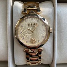 Great Condition Needs New Battery Replacement Make An Offer Versace Gold, Versus Versace, Swarovski Crystal Bracelet, Versace Accessories, Crystal Bracelet, Crystal Bracelets, Accessories Watches, Swarovski Crystal, Bracelet Watch