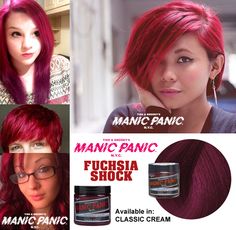 Dentro de la gama de rosas de Manic Panic nos encontramos con el Fuschia Shock. Un rosa fucsia e intenso que hará que tu melena luzca increible. Lo tienes disponible en la versión Classic por tan sólo 12,90 euros. Mira la foto y verás los matices que puedes conseguir con este color. Además, es apto para cabellos castaños naturales sin tener que decolorar!! www.manicpanic.com.es Manic Panic Fuschia Shock, Red Hair Day, Dyed Hair Care, Hair Dyes, Hair Color Crazy, Semi Permanente, Fantasy Hair, Manic Panic, Rainbow Hair