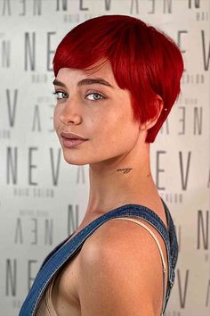 Feminine Fiery Red Pixie with Soft Layers Feminine Pixie Cut, Locks Hairstyle, Red Pixie Haircut, Red Pixie Cuts, Feminine Pixie Cuts, Bangs Cut, Curly Pixie Hairstyles, Feminine Pixie, Red Pixie