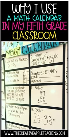 a classroom poster with the words, use a math calendar in my fifth grade classroom