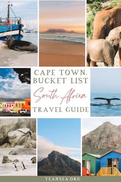 the cape town, bucket list, south africa travel guide is featured in this postcard