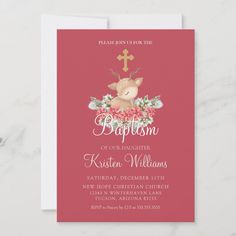 Christmas Little Deer Baptism Christening Cross Invitation Deer