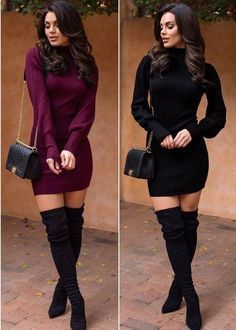 Black Long Sleeve Bodycon Sweater Dress, Chic Fall Fashion, Winter Outfits Women, Fallout, Comfortable Outfits, Simple Outfits