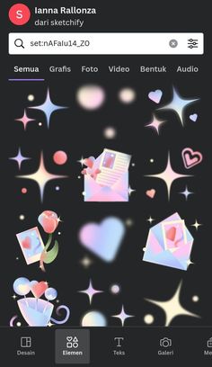 an iphone screen with hearts and stars on it