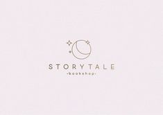 the logo for story tale bookshop is shown in gold on a light pink background