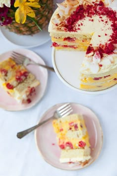 there is a piece of cake on the plate and another slice has been cut from it