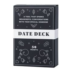 a black and white box with the words date deck written on it