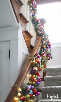 christmas garland on the banister and stairs