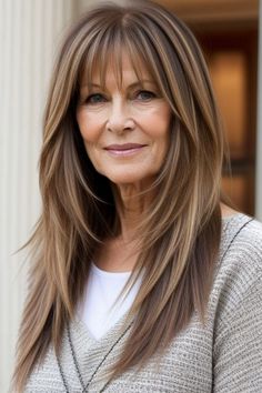 25 Best Long Hairstyles for Women Over 50 14 50 Long Hair Over 50, Long Layered Hair Over 50, Medium Long Straight Haircut, Bangs Over 50 Long Hair, Long Haircuts For Women Over 50, Long Hairstyles For Women Over 50, Long Hair 50 Year Old Women, Bangs For Older Women With Long Hair, Hairstyles 50 Year Old Women