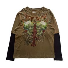 MMA Elite Skull Cross Double Layer Grunge Cyber Y2K Style Long Sleeve * info : Classic Color / Good Condition * Color : Green * Size : M * Condition : 9/10 - There are blemishes and faded marks as shown in the last picture. Does not affect wearing Measurements: Chest : 22 inch  Length : 27 inch Shoulders : 19.5 inch Sleeve Length : 25.5 inch Shipping: Item will shipped out in 1-2 days after full payment received. Economy Shipping 7-15 days, so please make sure your shipping address is correct be Mma Elite, Fire Fits, Clothes Closet, Style Hoodie, Grunge Style, Wish Shopping, Y2k Style