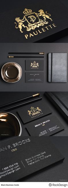 black and gold business card mockup with metallic foil on the front, inside and outside