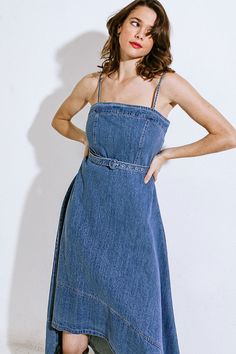 A washed midi dress featuring straight neckline, shoulder strap, self button, A line skirt, hi-lo and back zipper closureDetails:Self : 85% Cotton 15% PolyesterSize & Fit- Model is 5`8" And Wearing Size Small- Measurements Taken From Size Small- Approx. Length: 54" Denim Midi Dress, Flying Tomato, Skirt Jumpsuit, Straight Neckline, Resort Collection, Line Skirt, Swim Accessories, Swimsuit Cover