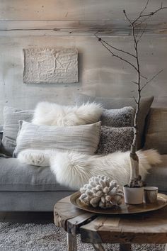 19 grey couch living room ideas Grey Couch Living Room Ideas, Textured Pillows, Couch Living Room Ideas, Wooden Coffee Tables, Rustic Wooden Coffee Table, Light Gray Sofas, Grey Wall Decor, Feature Wall Living Room, Grey Couch