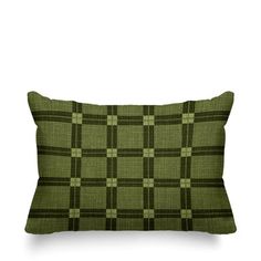 a green checkered pillow on a white background