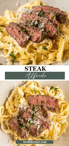 steak alfredo with parmesan cheese and fresh herbs is the perfect dinner for two