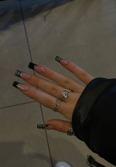 Black Acrylic Nails, Edgy Nails, Grunge Nails, French Tip Acrylic Nails, Classy Acrylic Nails, Square Acrylic Nails, Dream Nails, Funky Nails