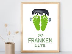 there is a poster with the words so franken cute in green and black on it